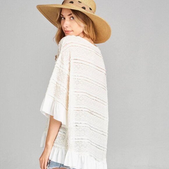 Umgee Size M Cream ivory lace Boho Lace Crochet Ruffle Top Blouse Cottage - Picture 8 of 8
